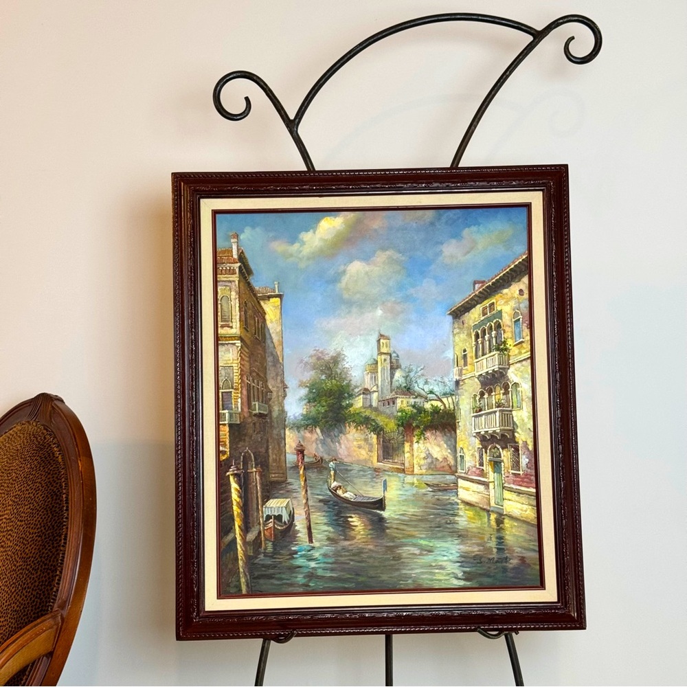 VTG Venetian Canal Scene Framed Original Oil Painting Singed J. Mark